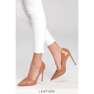 Steve Madden Nude Camel Tan Patent Leather Vala Pumps Heels Shoes Stilettos 10